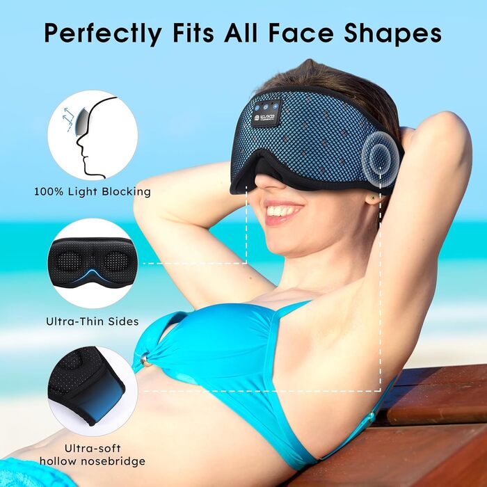 Маска для сну LOVE EYE 3D, для тих, хто спить на боці, чоловіча та жіноча, дихаюча, блокує світло (Блакитна)