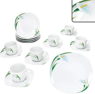 MamboCat Набір кавового сервізу 18 предметів White Calla, 150 мл, для 6 осіб, з квітковим декором