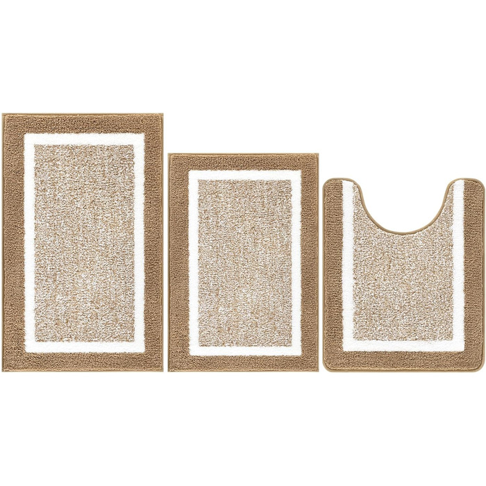 Набір килимків для ванної кімнати Pauwer: 3 шт. (з U-подібною контуром, для туалету), мікрофібра, плюш, швидковисихаючі, антиковзаючі, машинне прання, 18'x26'+18'x48'+U Shape 20'x24'