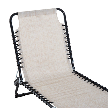 Outsunny Sun Lounger Складний садовий шезлонг 4-ступінчаста регульована спинка сталева сітка тканина бежевий 197x58x76 см для відпочинку на свіжому повітрі