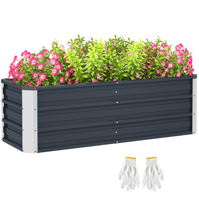 Outsunny Сталева грядка Садова клумба Ящик 125x47x40см вугільно-сірий в т.ч. Рукавички для овочів і квітів