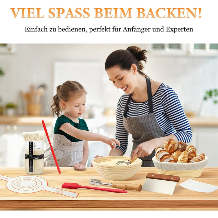 Набір для приготування закваски та випікання хліба 10 предметів: 2 кошики для бродіння (23см круглі, 25см овальні), 730мл банку для закваски, повний набір аксесуарів для випікання закваски для початківців