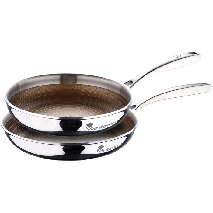 Набір сковорідок MasterPRO GIRO (24 см + 28 см) з 3-шаровим покриттям ILAG, нержавіючі ручки, для індукції та духовки, без PFAS/PFOA/PTFE, антипригарне покриття, вафельна структура