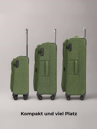 Набір валіз REDOLZ 3 шт. для жінок та чоловіків | Легкі та стійкі дорожні валізи з високоякісним softcase, 4 подвійні колеса, TSA-замок, розширювані (Essentials 12) Оливковий колір