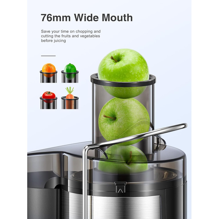 Соковитискач Reemix для овочів та фруктів, професійний з нержавіючої сталі, 500W, 3 швидкості (Чорний)