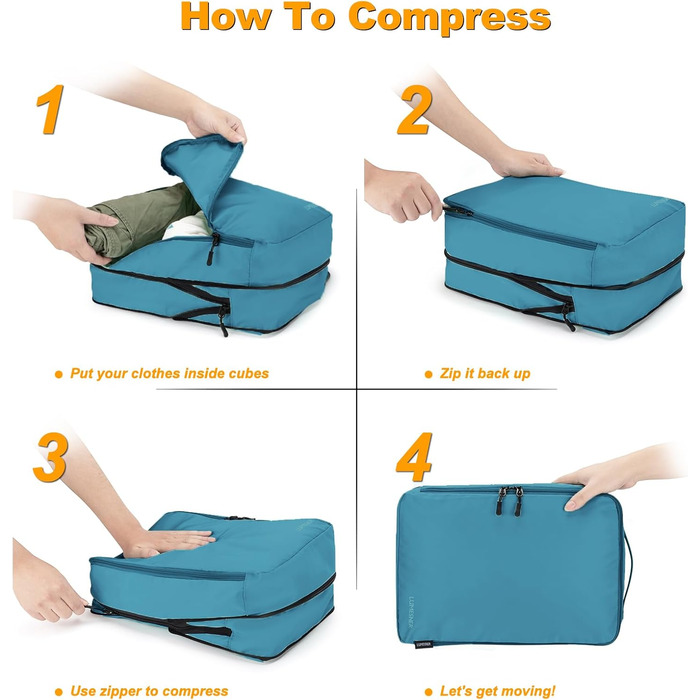 Набір органайзерів для валізи 8 предметів, дорожні сумки-пакети для одягу та косметички, синій колір