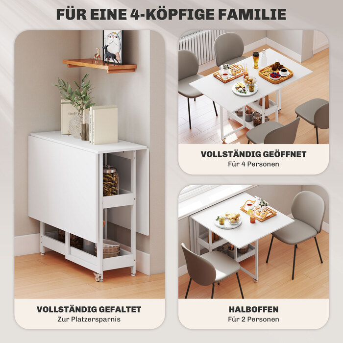 Розкладний обідній стіл в індустріальному стилі, на 4 особи, з відкритими полицями, гнучкий, металевий, ДСП, білий