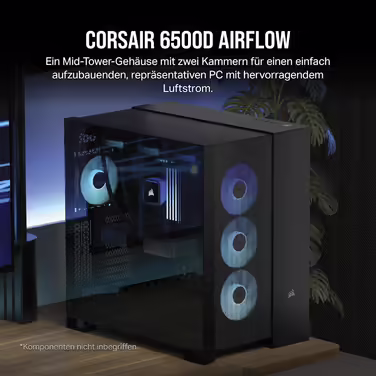 Корпус CORSAIR 6500D Airflow Mid-Tower ATX - двокамерна конструкція, висока гнучкість охолодження, чорний