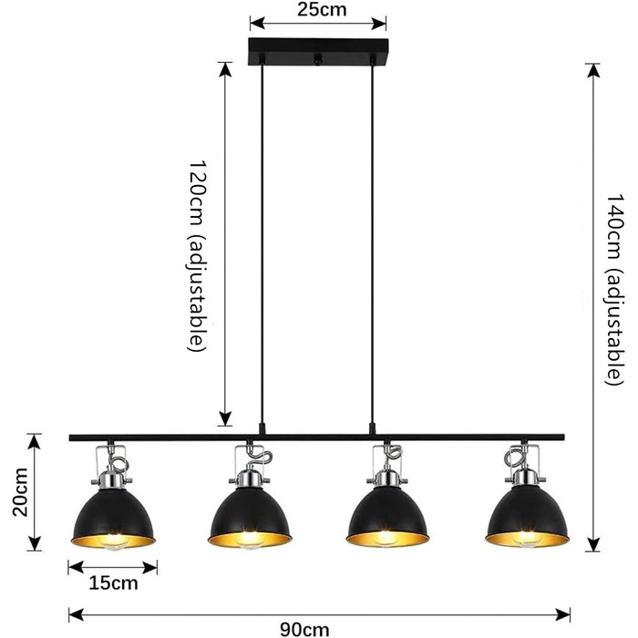Підвісний світильник Black Retro E27 регулюється по висоті для вітальні/їдальні/кафе