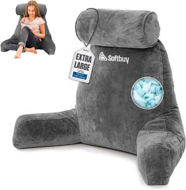 Велике читальне крісло-подушка Softbuy 78,7 см з підголовником, регульована XL-подушка для ліжка, м'яке крісло для дорослих з підлокітниками, ідеально для читання та відпочинку, велике X-Large