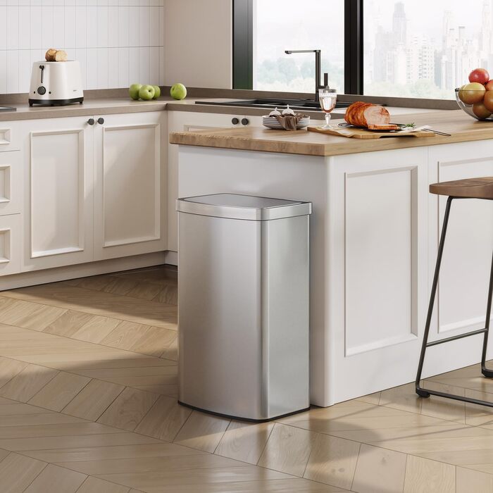 Електричний сміттєвий бак WLIVE 60L з сенсором, з нержавіючої сталі, автоматичний, з м'яким закриттям кришки, герметичний, гігієнічний для кухні та офісу