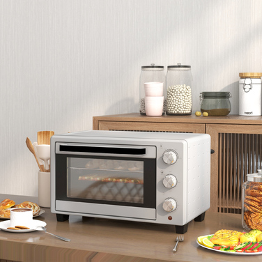 Міні-піч HOMCOM об'ємом 21 л, з регулюванням температури від 100°C до 230°C, таймером на 1 годину, 3 режимами приготування, решіткою, декою, нержавіючою сталлю, розмірами 46 x 38,5 x 29 см, срібна | Aosom