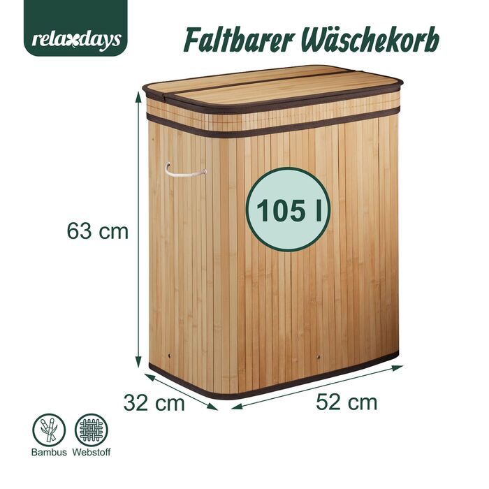 Кошик для білизни Relaxdays з бамбука з 3 відділеннями