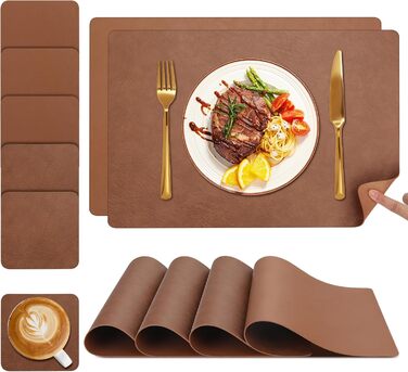 Набір підставок під гаряче YIHELU, 6 шт., штучна шкіра, зелений м'ятний/кремовий, миючіся, антиковзні