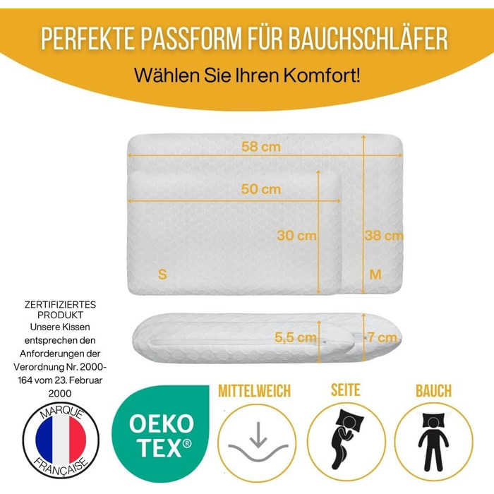 Дитяча подушка Inphysio з memory foam - бамбукова тканина, гіпоалергенна - для комфортного сну - ергономічна подушка для шиї - 50 x 30 x 5,5 см (перлова)