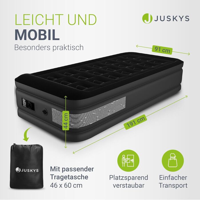 Надувний матрац Juskys самонадувний 150x200 см - 2-х місний з вбудованим насосом - ідеальний для гостей або кемпінгу - водонепроникний, блакитно-білий (чорний, одинарний)