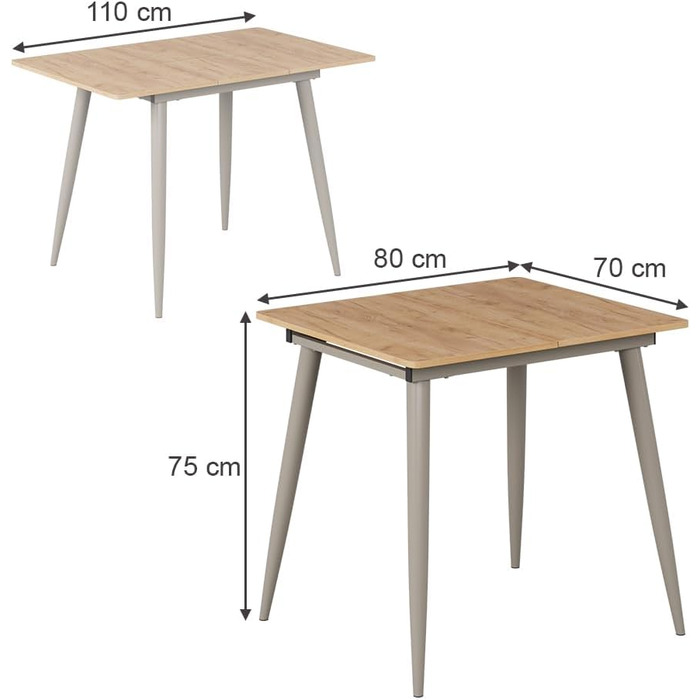 Розсувний стіл Vicco Esstisch Beaver, 80 x 70 см (Дуб Голдкрафт/Грейж)