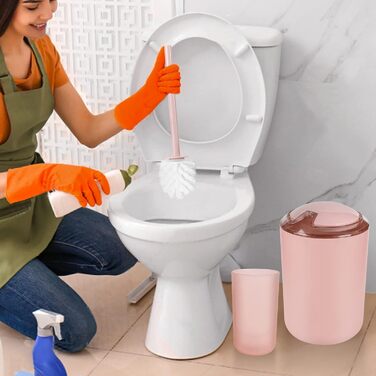 Набір аксесуарів для ванної кімнати iMucci (9 шт.) з бамбуковим покриттям, пастельно-зелений: сміттєвий бак, щітка для унітазу, тримач для зубних щіток, дозатор мила-лосьйону, мильниця, стакан для зубних щіток, тримач для ватних паличок