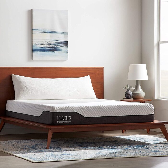 Подушка для вагітних та сну на боці LUCID з ефектом пам'яті (Memory Foam), м'який бамбуковий чохол, біла