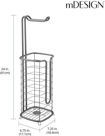Тримач для туалетного паперу mDesign без свердління - Окремо стоячий тримач для туалетного паперу для ванної кімнати - Стійкий до іржі тримач рулону паперу для чотирьох рулонів - темно-сірий
