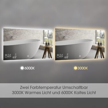 Дзеркало для ванної кімнати LED Byecold з підсвічуванням, 60x80 см, з Wi-Fi, погода та дата, сенсорне управління