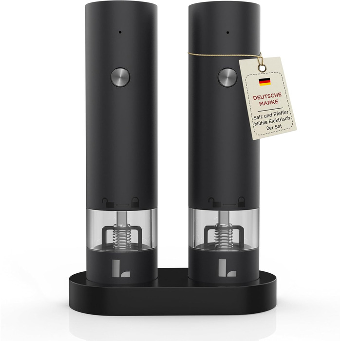 Електрична мельниця для перцю та солі LUNARIA [PREMIUM] – набір, перезаряджувана, регулювання помелу, високоякісний дизайн для кухні та столу