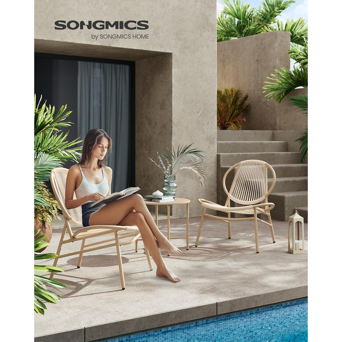 Набір садових меблів SONGMICS з поліротану для балкона та тераси (3 предмети): стіл та 2 крісла, колір – верблюжий