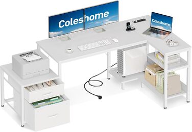 Комп'ютерний стіл кутовий Coleshome з ящиками, білий, 160x80 см