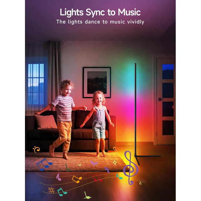 Світлодіодний торшер RGB з кутовим освітленням, керуванням зі смартфона та пультом, синхронізація з музикою, 16 млн кольорів для спальні, ігрової кімнати