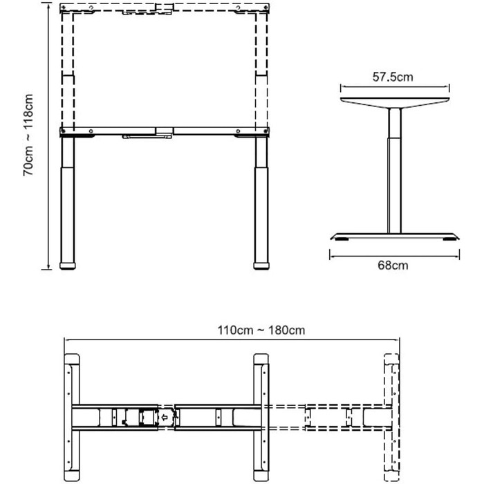 Стіл Duke-Handel регульований по висоті електричний з функцією пам'яті Ергономічний стоячий стіл з телескопічною рамою столу 180 x 80 см або (чорний-натуральний, 150 x 78 см)