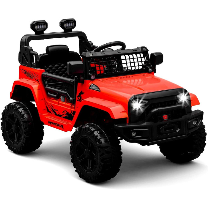 Дитячий електромобіль 12V з пультом, Bluetooth, LED, амортизацією, 2 швидкості, для дітей 3-8 років (білий/червоний)