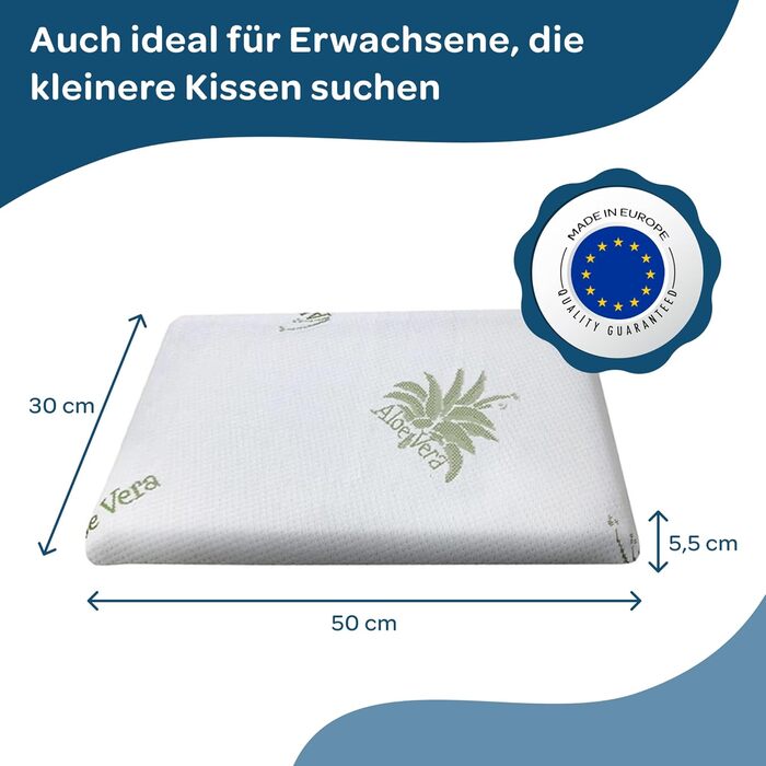 Подушка для дитячого ліжечка Kinder Dolci Sogni з Memory Foam, 50x30x5.5 см, знімний чохол з алое вера