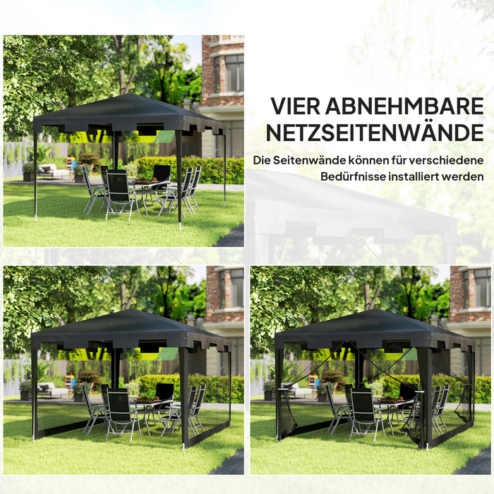 Павільйон для саду 3x3 м, намет, стійкий до погодних умов, складаний, розмір 395 см x 295 см x 255 см, чорний