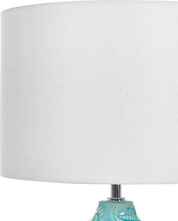 Настільна лампа Beliani з керамічним цоколем блакитно-бірюзового кольору 58 см, абажур з мотивом листя, білий Ataba