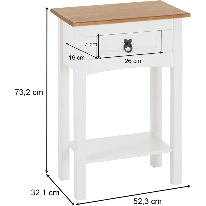Консольний столик Campo в мексиканському стилі, сосна, 1 ящик, сервант білий/коричневий