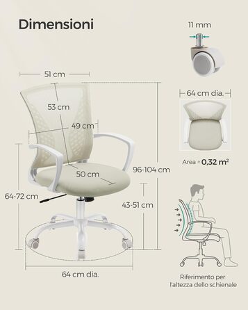 Ергономічне офісне крісло SONGMICS з сіткою, регульоване по висоті комп'ютерне стілець з функцією гойдання, дихаючий матеріал, навантаження до 120 кг, колір капучино, OBN022GD01