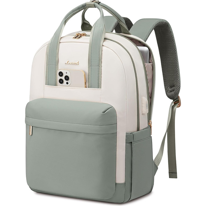 Сумка-рюкзак LOVEVOOK для жінок, з відділенням для ноутбука, водонепроникна, для подорожей, роботи, навчання, світло-зелена/бежева (17,3 дюйми)