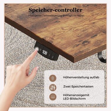 Регульований стіл Klicelor, електричний підйомний стіл, офісний стіл для комп'ютера з 2 функціями пам'яті, білий (колір Braun, розмір 120 x 80 см)