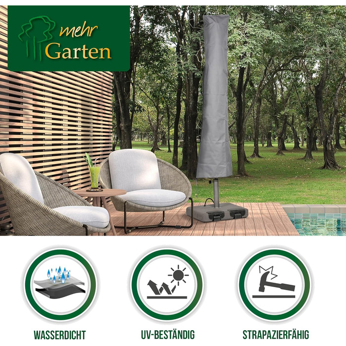 Чохол для парасольки круглий/кутовий сірий, Oxford 600D, водонепроникний, UV-стійкий, до Ø500см / 400x400см