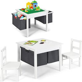 Дитячий ігровий стіл COSTWAY з двосторонньою стільницею, стіл з будівельних блоків з висувними ящиками, письмовий стіл 2 в 1 і стіл для малювання з дерева, дитяча група відпочинку для малювання, читання та рукоділля