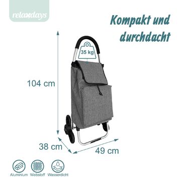 Relaxdays - Колісний візок для покупок зі сходами, об'єм 45 л