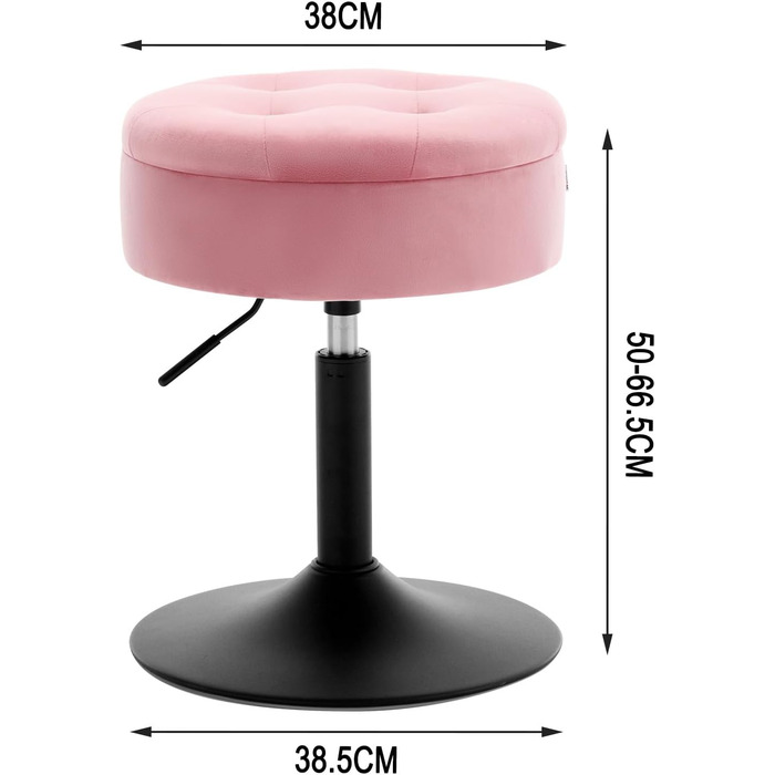 Стілець для туалетного столика WOLTU BH329sz-1, пуф з місцем для зберігання, регульована висота, обертається на 360°, рожевий, велюр