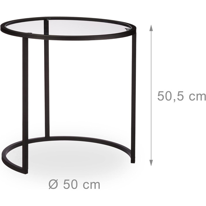 Чорний журнальний стіл з 2 шт. , гніздовий стіл, журнальний столик, зі скляною стільницею, в тон один одному, HBT 50,5x50x50см, загартоване скло, стандарт