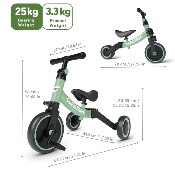 Бесрей 5-в-1 Дитячий Біговел, Триколісний Велосипед для Малюків 1-4 Років (Трав'янисто-зелений)