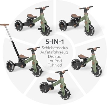 KikkaBoo Flash 5-в-1: Триколісний велосипед-каталка (від 18 міс.), трансформер, з регульованою ручкою, EVA колеса, сталевий каркас, колір хакі