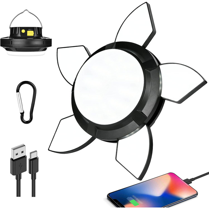 Світлодіодна лампа Flintronic для кемпінгу, 1000 люмен, портативна акумуляторна лампа, 6 режимів освітлення Світлодіодний ліхтар, водонепроникний прожектор з USB-кабелем, акумулятор ємністю 3600 мАг, акумулятор для кемпінгу, нічної риболовлі, полювання (6