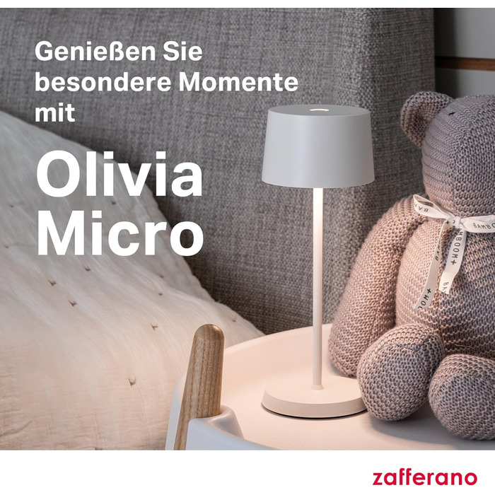 Zafferano Olivia Micro - Бездротова LED-лампа, 2200-3000K, регулювання яскравості, для дому та вулиці, 20 см, білий колір