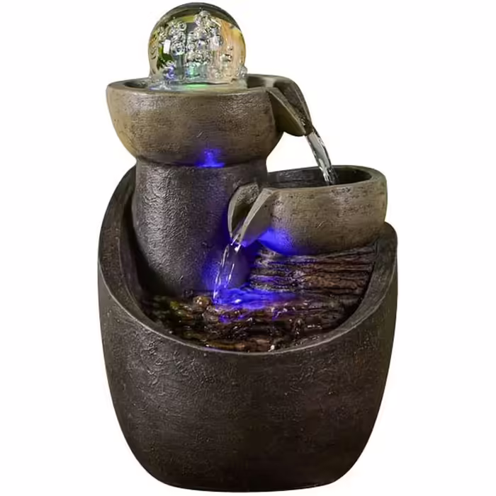Декоративний настільний фонтан Zen'Light Malla з водоспадом, глечиком, імітацією натурального каменю та LED-підсвічуванням, 28 см – елегантна Zen-декорація для інтер'єру, для релаксації