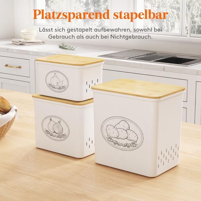 Коробка для зберігання картоплі та овочів Lifewit - набір з 3 шт. (білий)