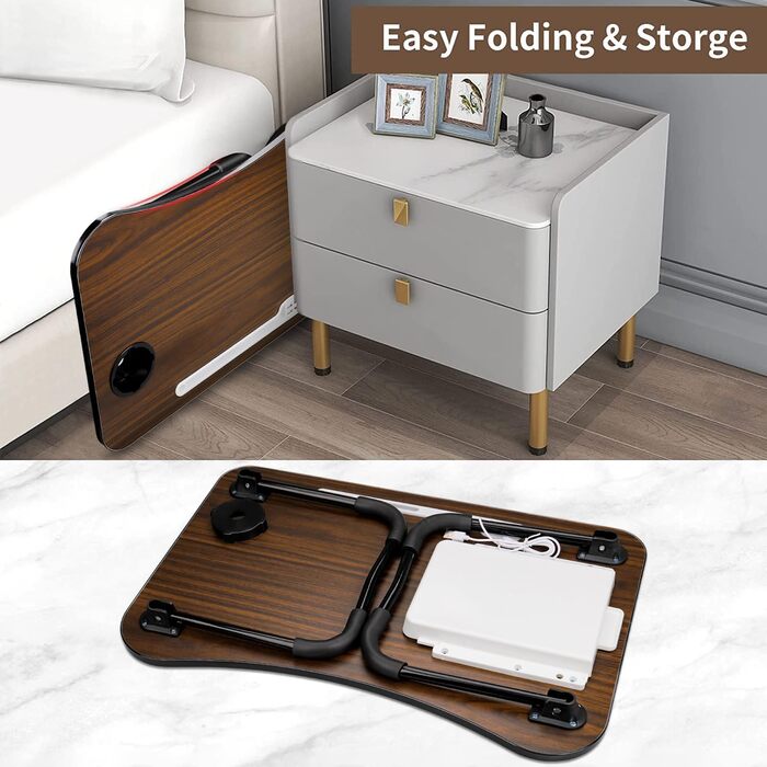 Зручний столик для ноутбука на ліжко/диван, з USB, ящиком та підставкою для планшету (60 x 40 см, коричневий)